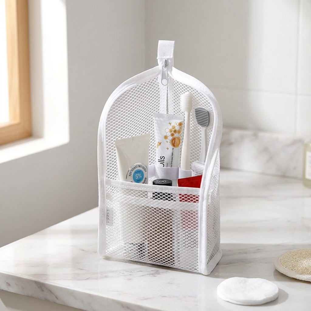 Staande Reistoilettas – Zelfstandige Travel Organizer met Verdelers voor Tandenborstel, Tandpasta en Accessoires
