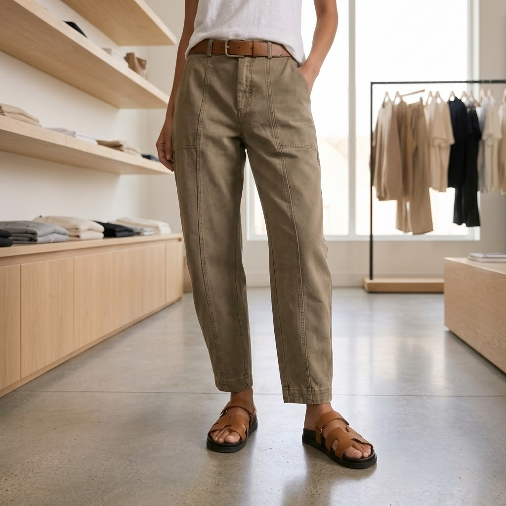 Utility Pantalon Hoge Taille Taps Toelopend met Geplooid Enkelboord Casual Werkbroek