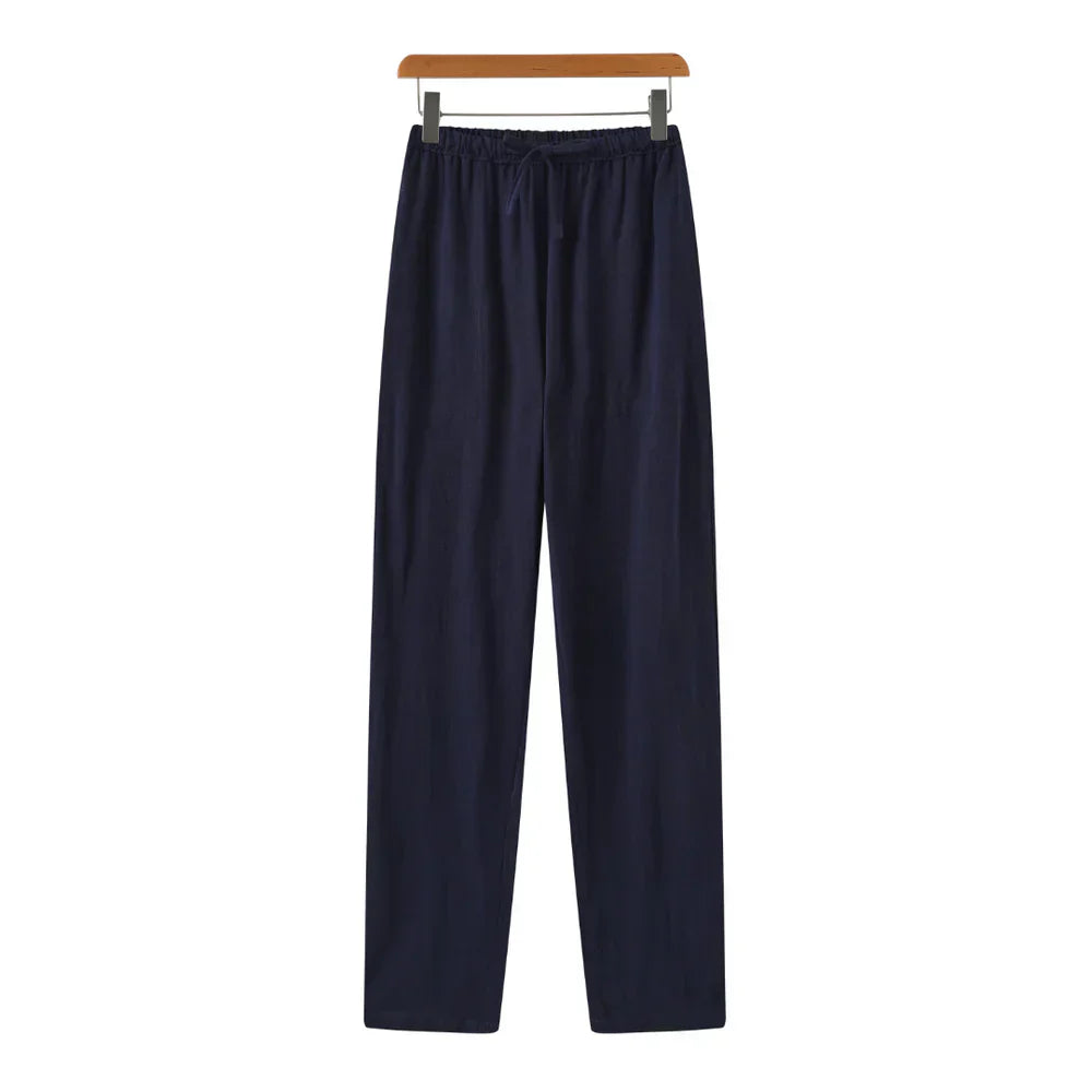Hessel | Linnen slim fit pantalon in de kleur Blauw voor heren in Beach stijl geschikt voor alle seizoenen.