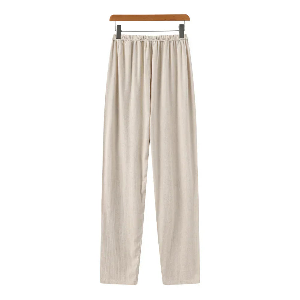 Hessel | Linnen slim fit pantalon in de kleur Beige voor heren in Beach stijl geschikt voor alle seizoenen.