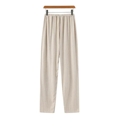 Hessel | Linnen slim fit pantalon in de kleur Beige voor heren in Beach stijl geschikt voor alle seizoenen.