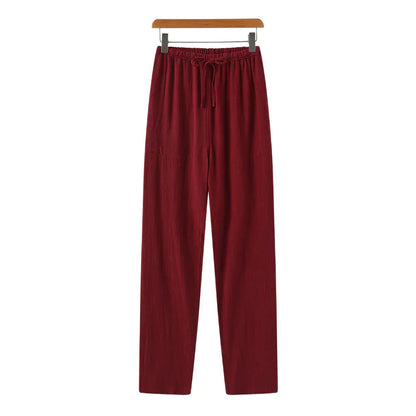 Hessel | Linnen slim fit pantalon in de kleur Rood voor heren in Beach stijl geschikt voor alle seizoenen.