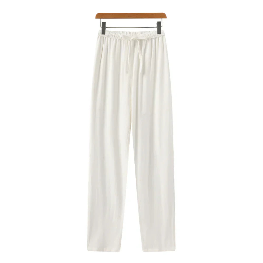 Hessel | Linnen slim fit pantalon in de kleur Wit voor heren in Beach stijl geschikt voor alle seizoenen.