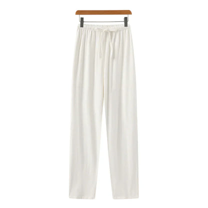 Hessel | Linnen slim fit pantalon in de kleur Wit voor heren in Beach stijl geschikt voor alle seizoenen.