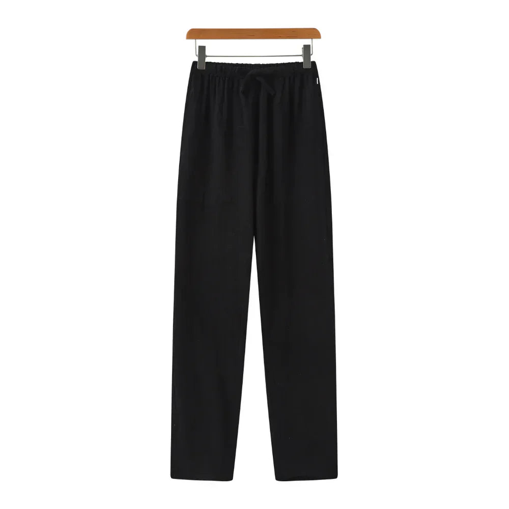 Hessel | Linnen slim fit pantalon in de kleur Zwart voor heren in Beach stijl geschikt voor alle seizoenen.