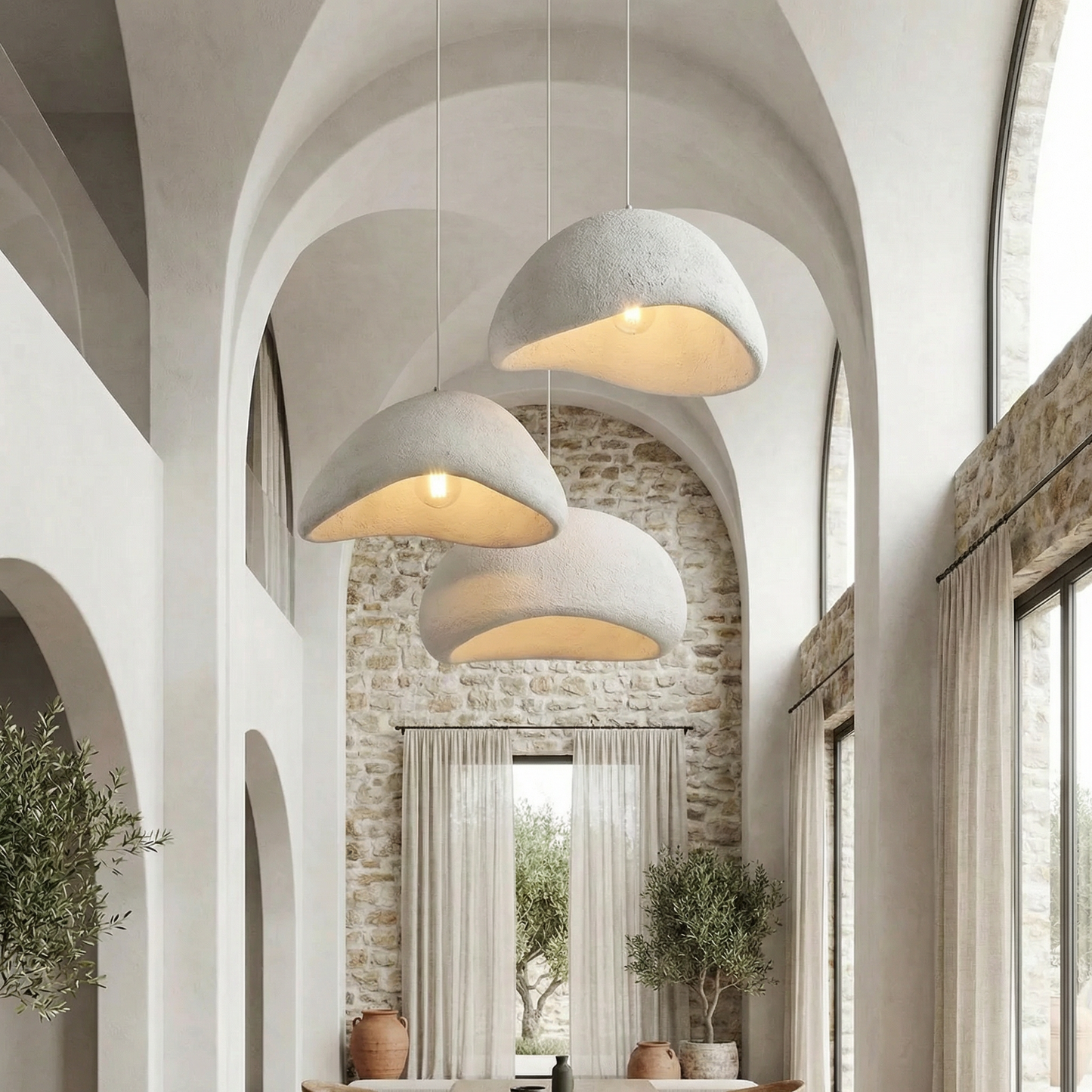 Minimalistische Hanglamp met Natuurlijke Textuur en Warm Sfeerlicht voor Eetkamer en Woonkamer