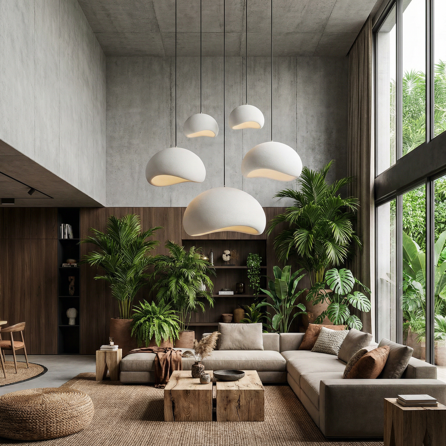 Minimalistische Hanglamp met Natuurlijke Textuur en Warm Sfeerlicht voor Eetkamer en Woonkamer