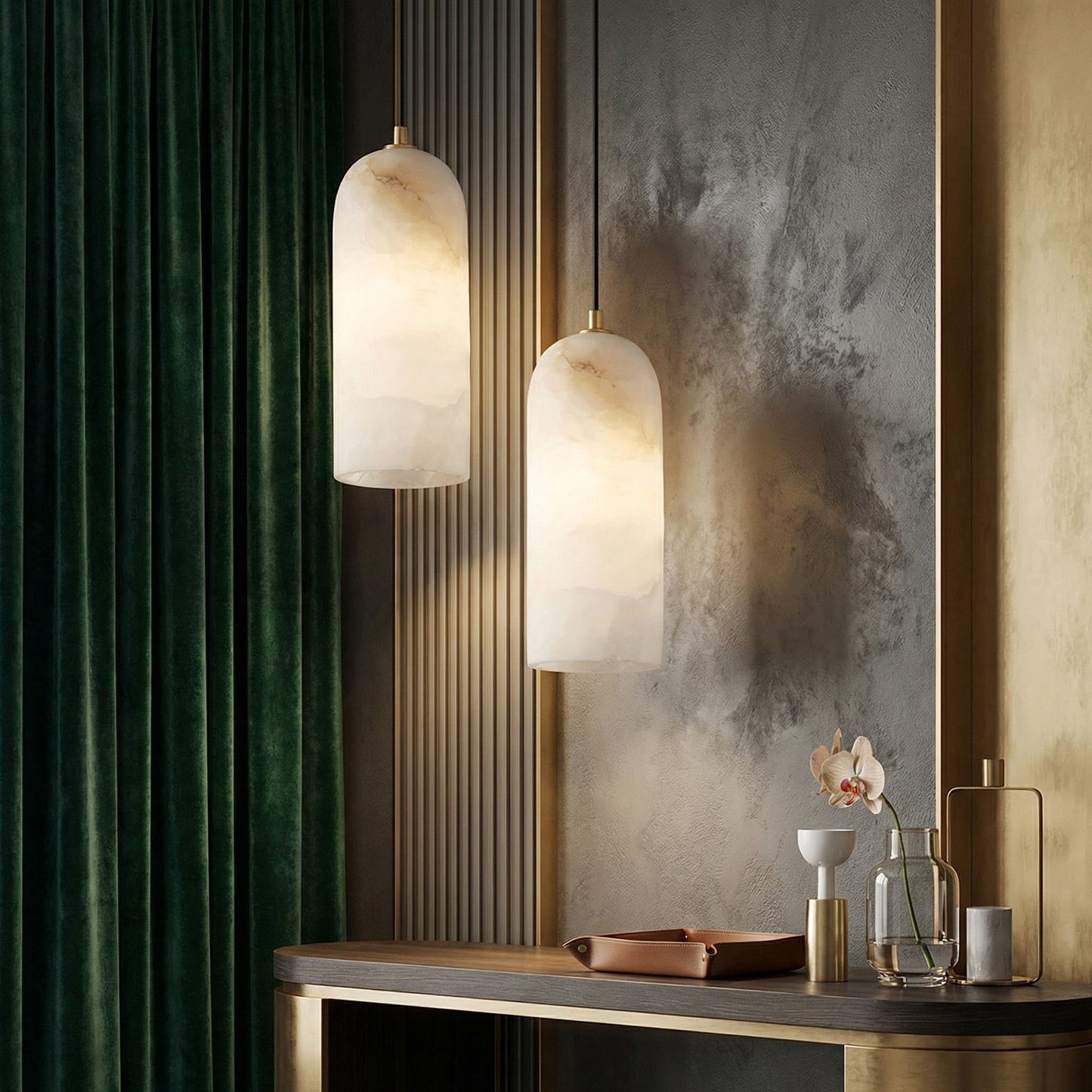 Marmeren Hanglamp met Koperen Afwerking – Moderne Scandinavische Verlichting