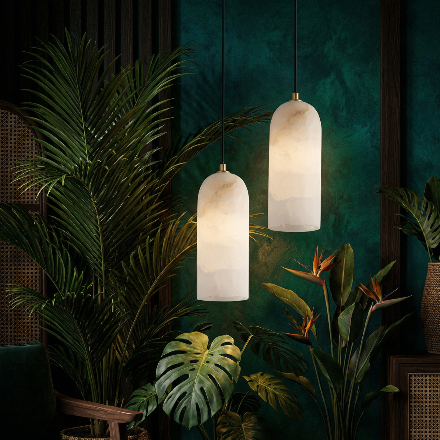 Marmeren Hanglamp met Koperen Afwerking – Moderne Scandinavische Verlichting