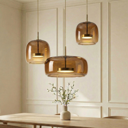 Scandinavische Glazen Hanglamp – Warm Sfeerlicht met Amber, Helder of Grijs Glas – Ø 15, 25 of 35 cm – Moderne Verlichting voor Keuken, Eetkamer en Woonkamer