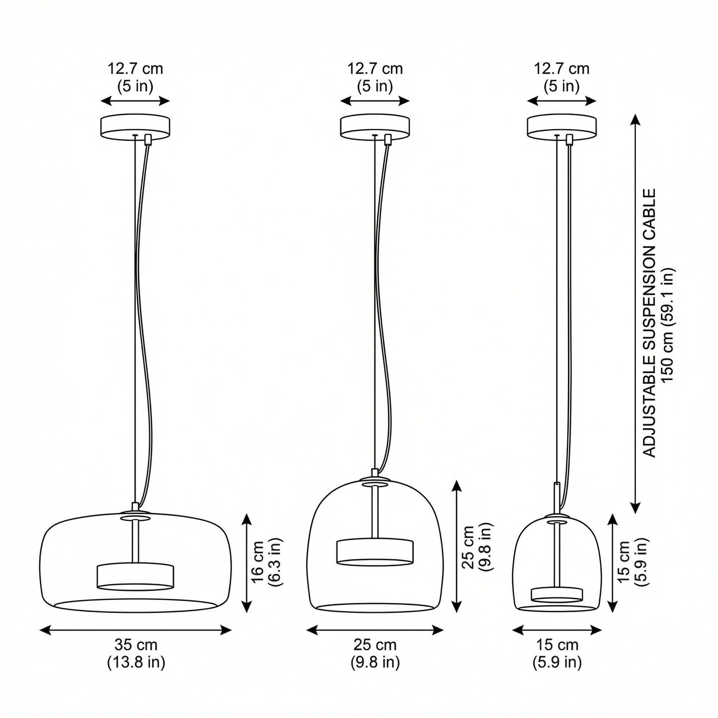 Scandinavische Glazen Hanglamp – Warm Sfeerlicht met Amber, Helder of Grijs Glas – Ø 15, 25 of 35 cm – Moderne Verlichting voor Keuken, Eetkamer en Woonkamer