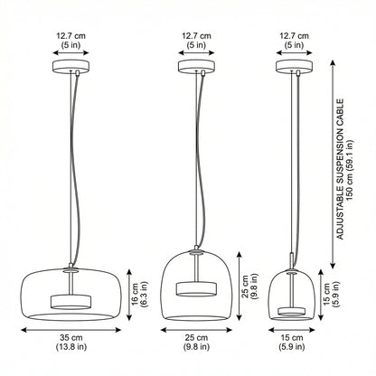 Scandinavische Glazen Hanglamp – Warm Sfeerlicht met Amber, Helder of Grijs Glas – Ø 15, 25 of 35 cm – Moderne Verlichting voor Keuken, Eetkamer en Woonkamer