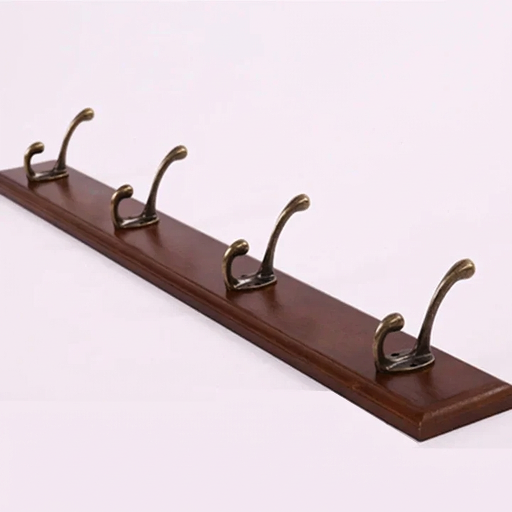 Houten Kapstok met 4 of 5 Haken voor Wandmontage in Wit Beige Bruin