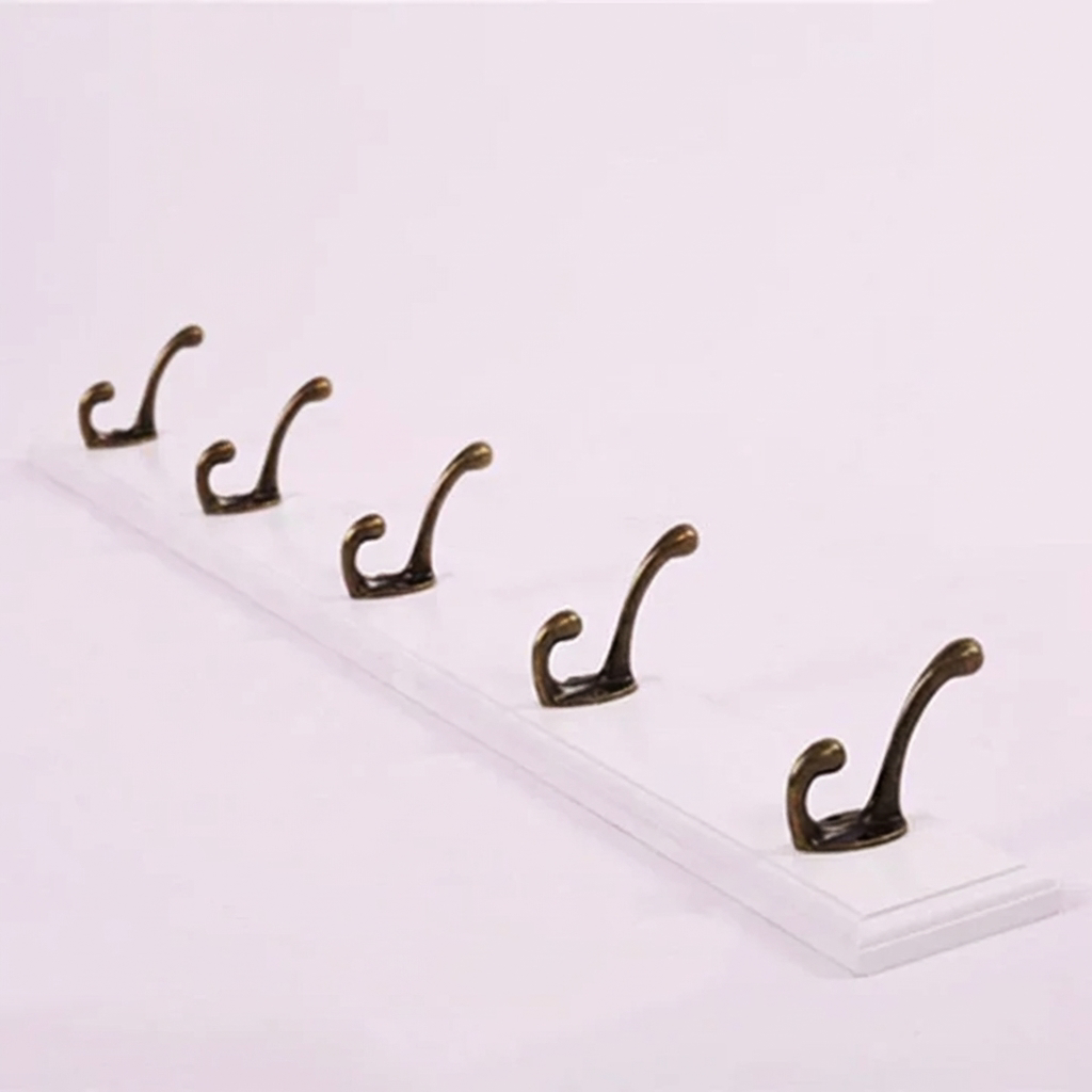 Houten Kapstok met 4 of 5 Haken voor Wandmontage in Wit Beige Bruin