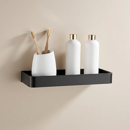 Aluminium Wandrek Mat Zwart 30-60cm met Bevestigingsopties – Multifunctionele Opbergruimte voor Badkamer en Douchezone
