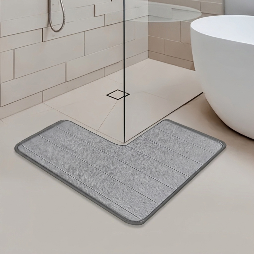 L-Vormige Badmat Antislip Wasbaar Zachte Badkamermat Grijs Zwart Beige Blauw