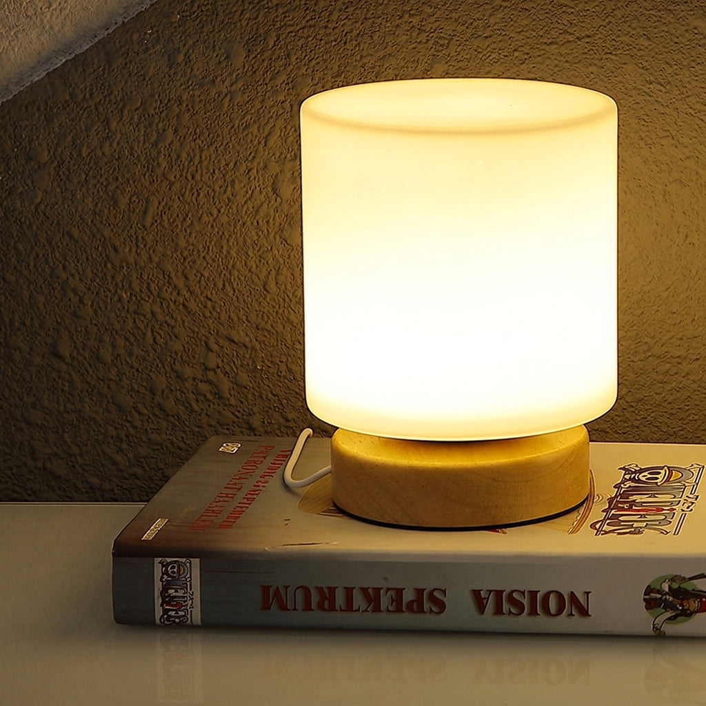 Glazen Tafellamp met Rubberen Houtvoet 360° Verlichting Sfeervol Nachtlampje Modern Design Accent