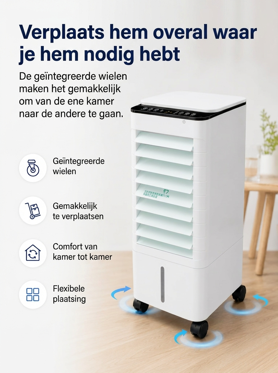 Draagbare Mobiele Aircooler 3-in-1 met 7L Watertank en Afstandsbediening – Energiezuinige Luchtbevochtiger met Timer voor Thuis en Kantoor