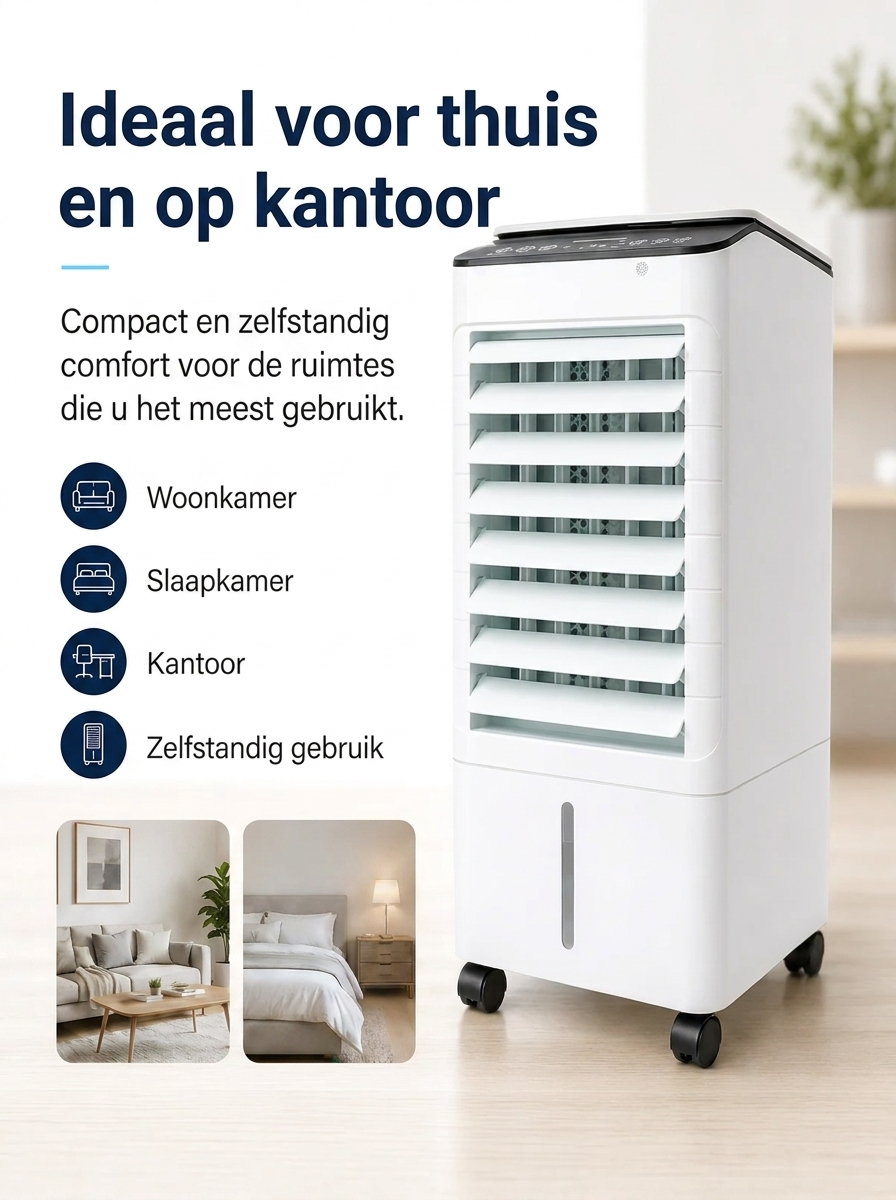 Draagbare Mobiele Aircooler 3-in-1 met 7L Watertank en Afstandsbediening – Energiezuinige Luchtbevochtiger met Timer voor Thuis en Kantoor