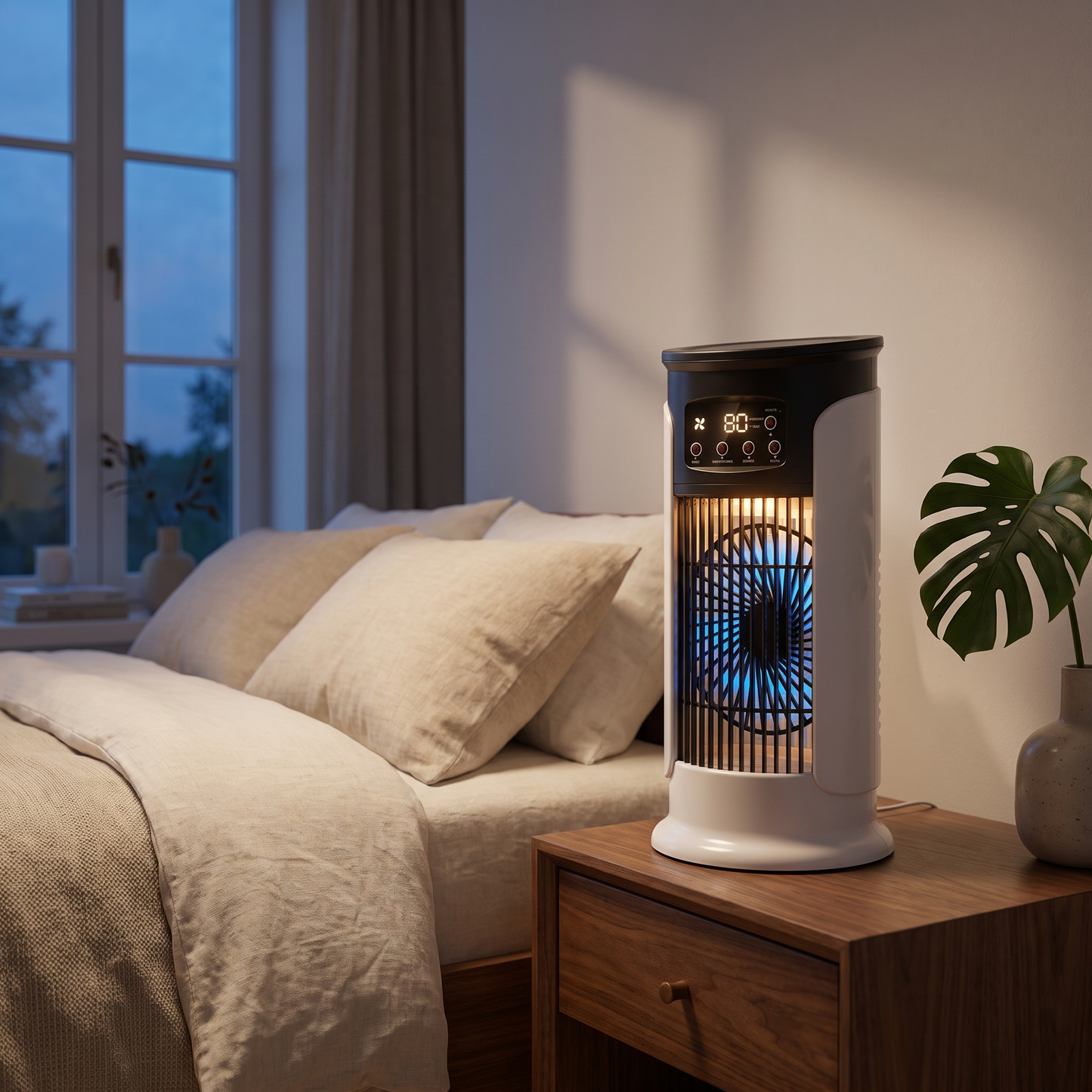 3-in-1 Torenventilator Aircoeler Stille Bediening 6 Snelheden Bevochtigingsfunctie LED Sfeerverlichting Compacte Ruimtekoeling Slaapkamer Kantoor Woonkamer