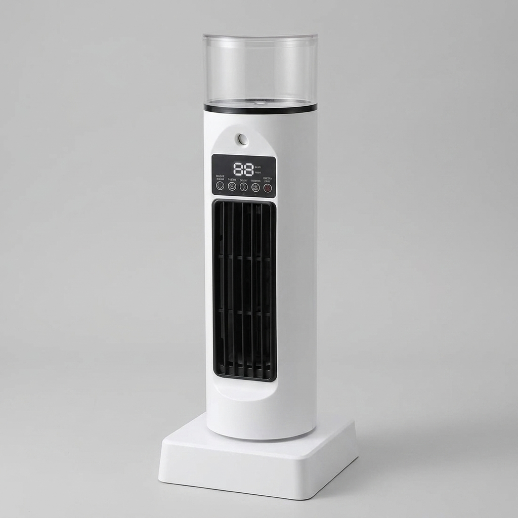 Compacte Bureaukoeler met Luchtbevochtiger 6 Snelheden USB-Ventilator Bladloos Torenmodel LED Kantoor