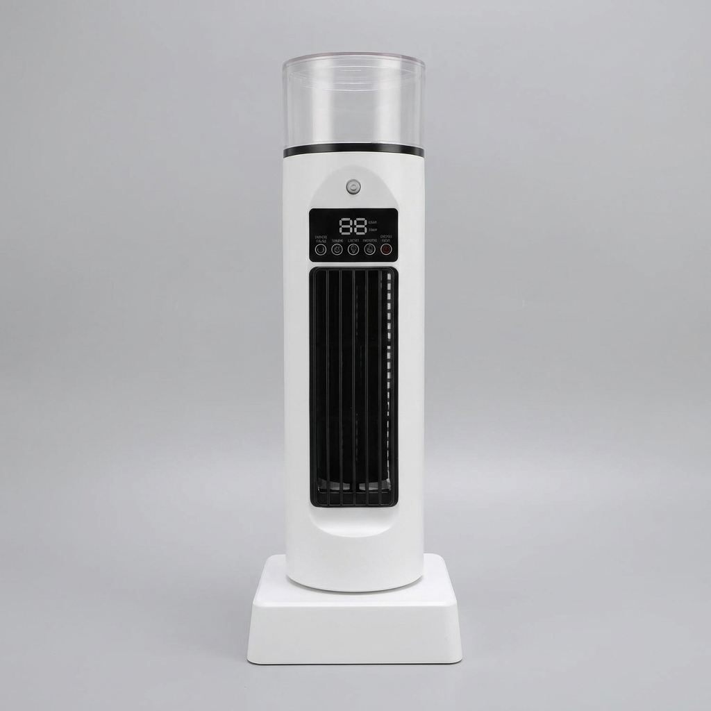 Compacte Bureaukoeler met Luchtbevochtiger 6 Snelheden USB-Ventilator Bladloos Torenmodel LED Kantoor