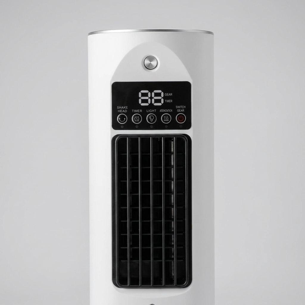 Compacte Bureaukoeler met Luchtbevochtiger 6 Snelheden USB-Ventilator Bladloos Torenmodel LED Kantoor