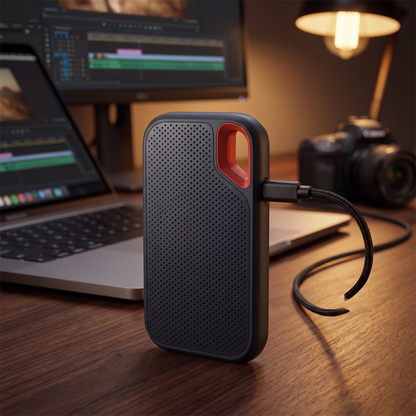 Externe SSD 64 TB draagbaar voor videobewerking op laptop