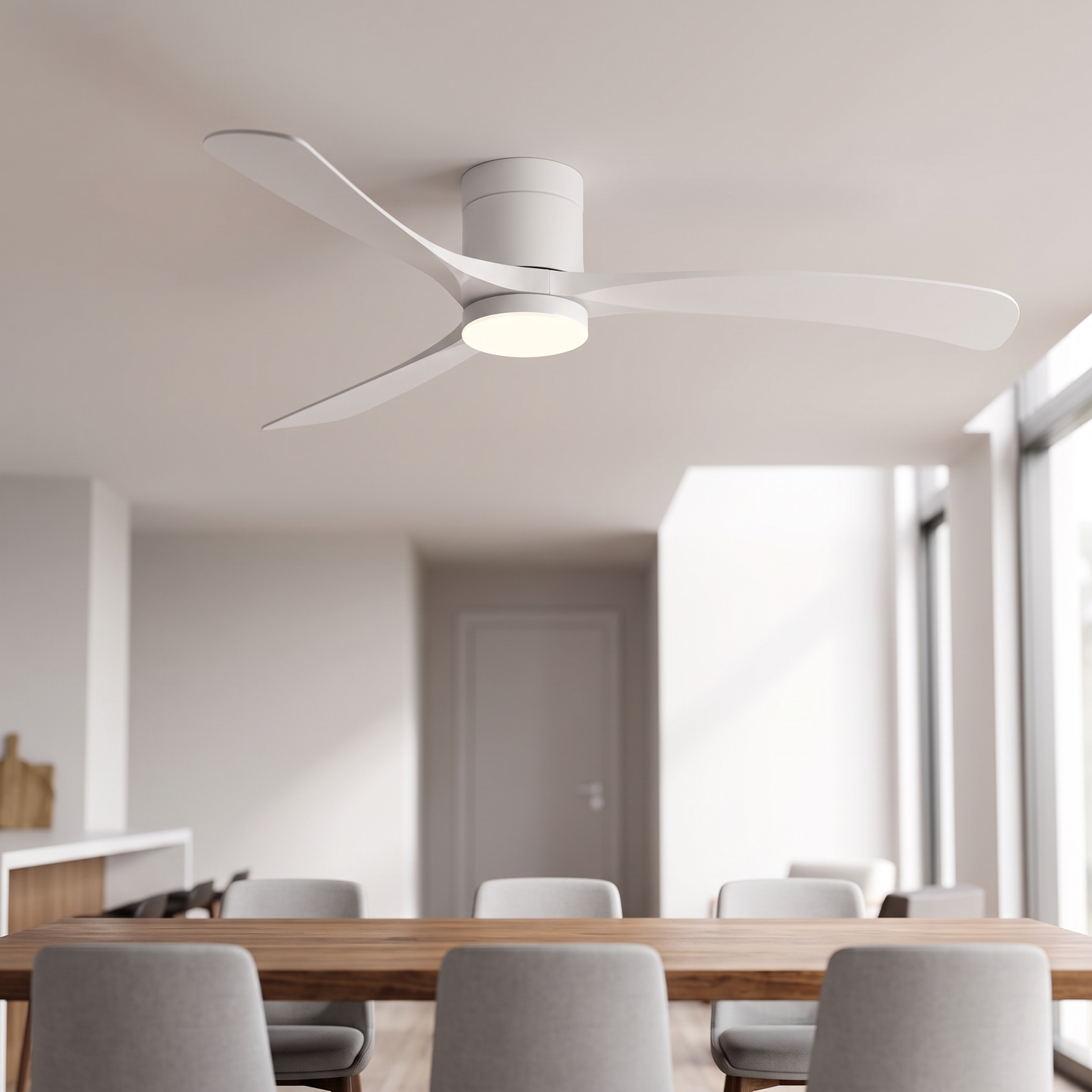Plafondventilator 142 cm met LED boven eettafel