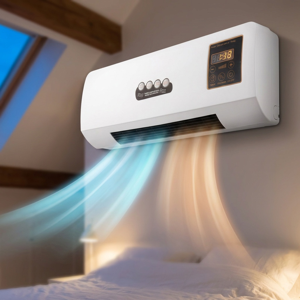 Airco Wandmontage 1800W – 4-in-1 Split Klimaatunit met Verwarming, Koeling, Ventilator & Ontvochtiger | Stille Airco voor Slaapkamer & Kantoor | 23dB, LCD, Afstandsbediening, Timer