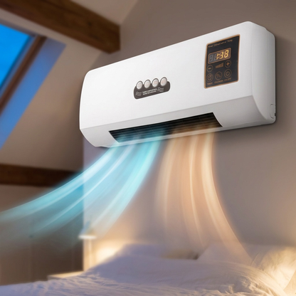 Airco Wandmontage 1800W – 4-in-1 Split Klimaatunit met Verwarming, Koeling, Ventilator & Ontvochtiger | Stille Airco voor Slaapkamer & Kantoor | 23dB, LCD, Afstandsbediening, Timer