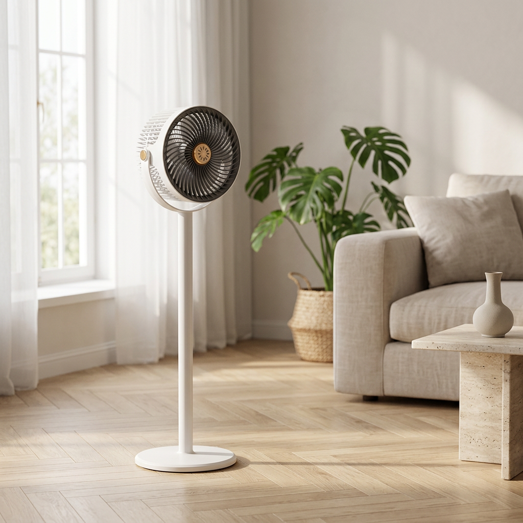 Staande Ventilator met 360° Rotatie – Krachtige Stille Ventilator Staand met Verstelbare Hoogte en Meerdere Snelheidsstanden voor Slaapkamer, Woonkamer en Kantoor