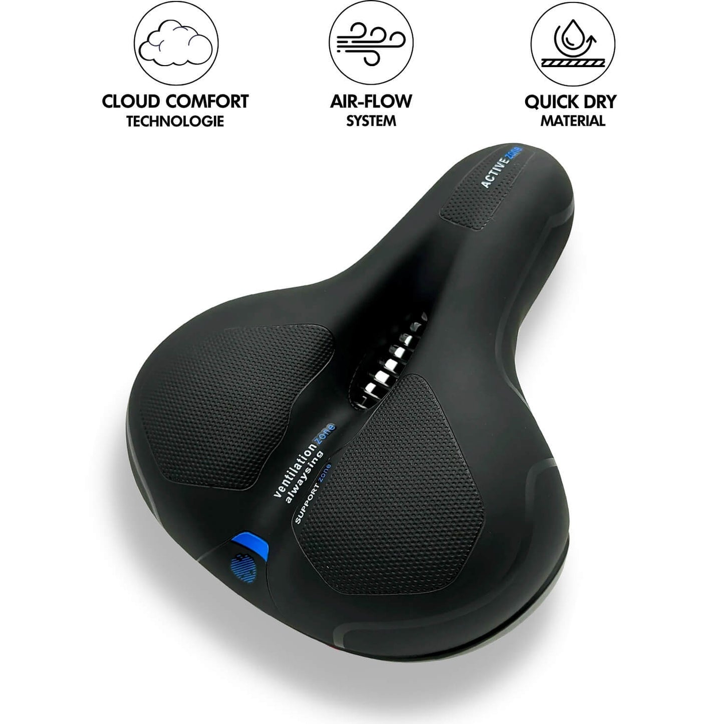 Fietszadel Met Geldemping Ergonomisch Comfort Zwart Voor Lange Ritten Ademend Waterdicht