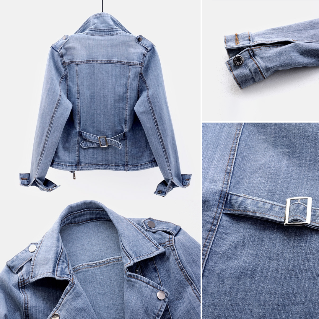Stoere Denim Jacket met Asymmetrische Rits