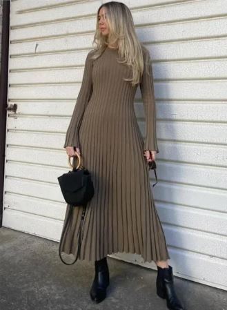Dames Gebreide Jurk Warm Lange Winterjurk
