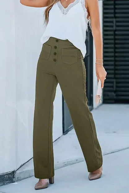 Wijde Broek Hoge Taille Met Voorzakken Comfortabel