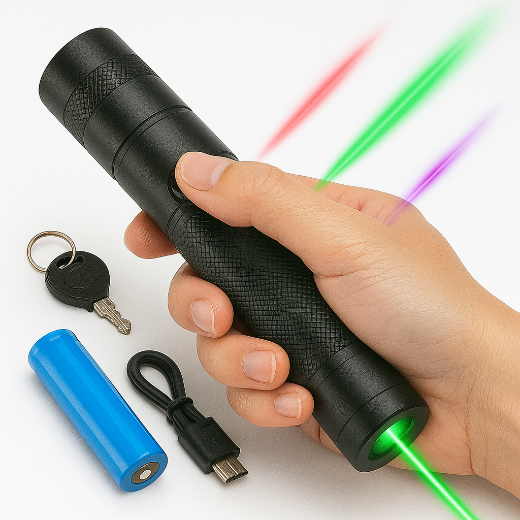 Krachtige Laserpointer Zaklamp met Instelbare Focus en USB Oplaadbaar – Bereik tot 10.000 Meter