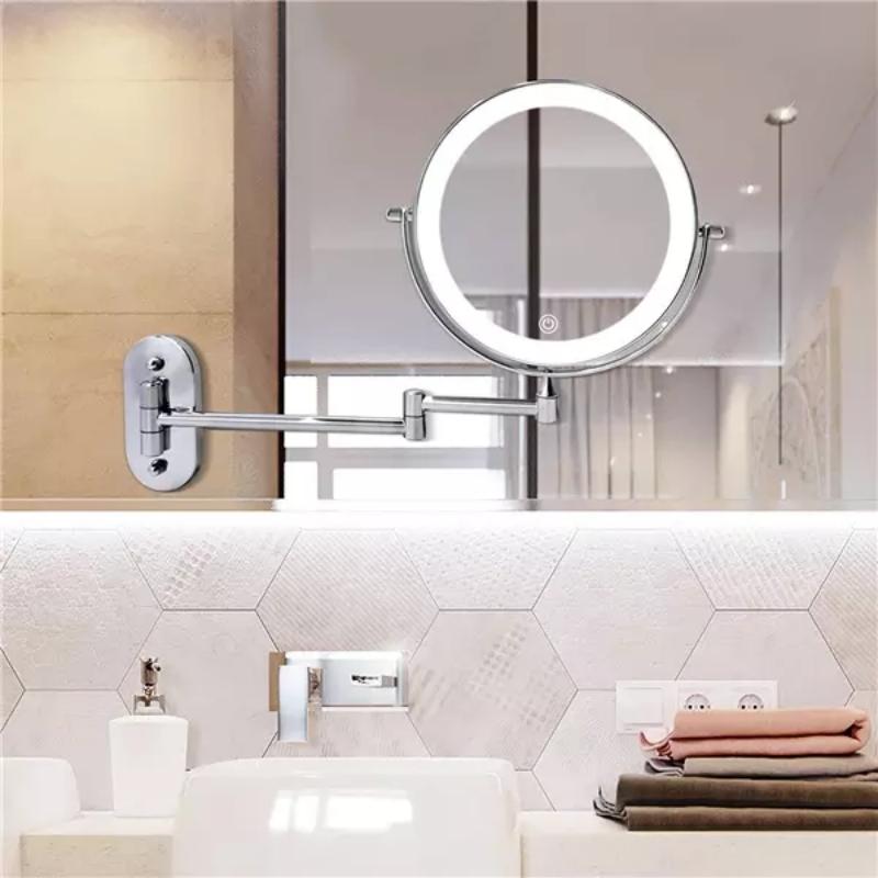 Verlichte Make-upspiegel met USB-Oplaadbare LED-Ring en 5x Vergroting voor Badkamer