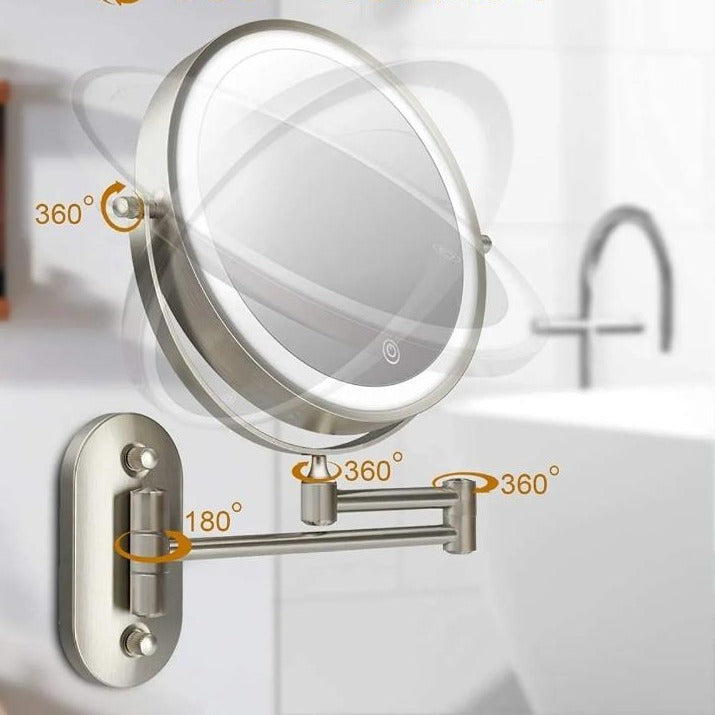 Verlichte Make-upspiegel met USB-Oplaadbare LED-Ring en 5x Vergroting voor Badkamer