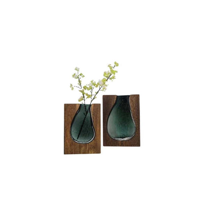 Houten Vaas Met Glazen Inzet Voor Bloemen En Woondecoratie