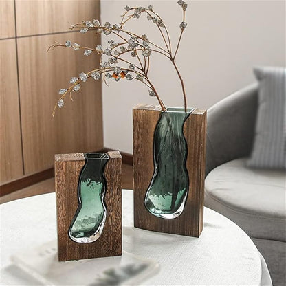 Houten Vaas Met Glazen Inzet Voor Bloemen En Woondecoratie
