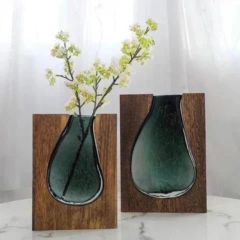 Houten Vaas Met Glazen Inzet Voor Bloemen En Woondecoratie