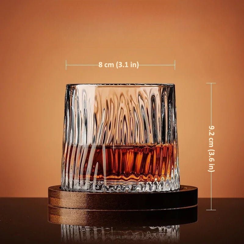 Kristallen Whiskyglazen Met Ronde Bodem En Houten Onderzetter