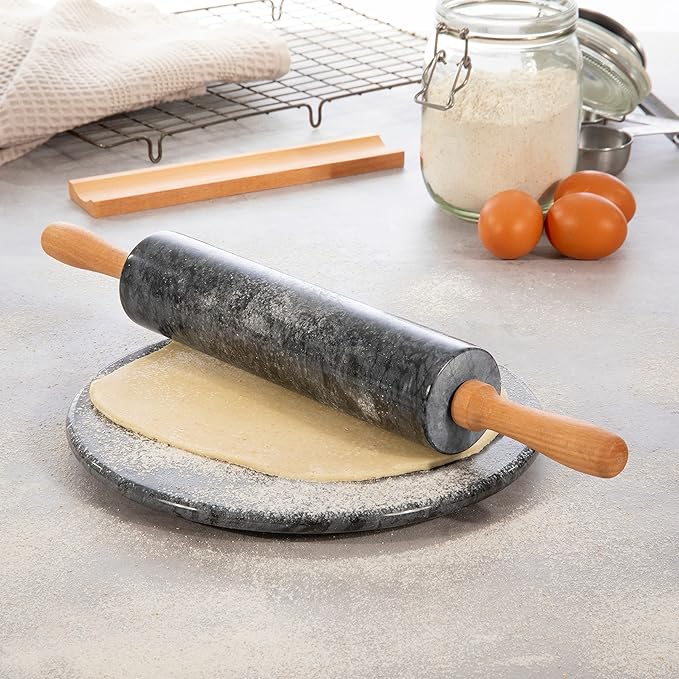 Marmeren Deegroller Met Houten Handgrepen Voor Bakken En Patisserie