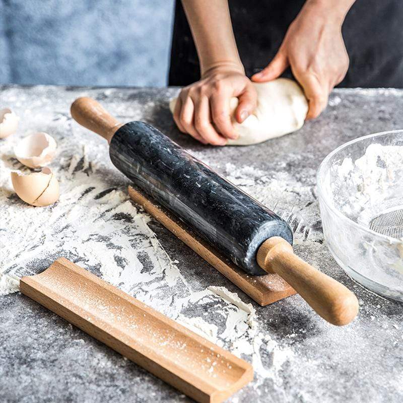 Marmeren Deegroller Met Houten Handgrepen Voor Bakken En Patisserie