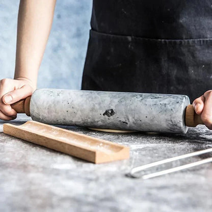 Marmeren Deegroller Met Houten Handgrepen Voor Bakken En Patisserie