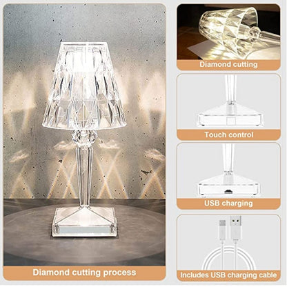 LED Kristal Tafellamp – Draadloze Touch Lamp met Diamant Design & Sfeerverlichting