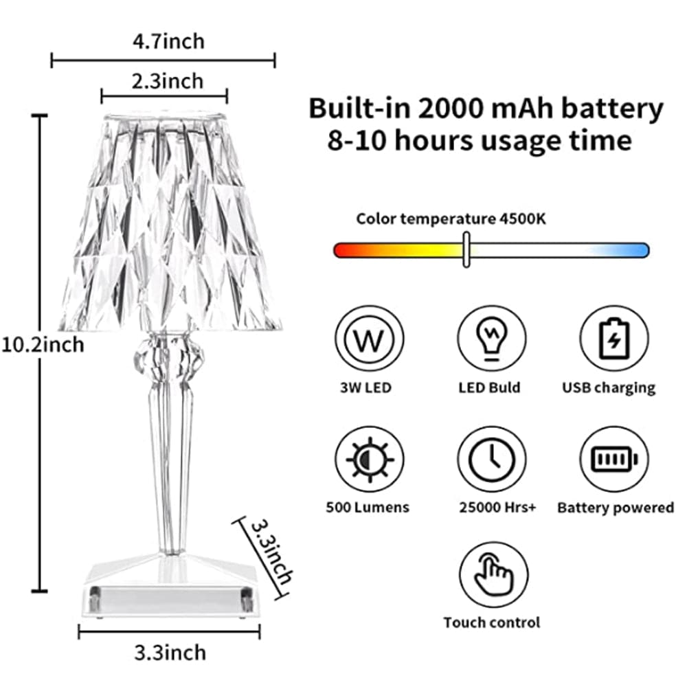 LED Kristal Tafellamp – Draadloze Touch Lamp met Diamant Design & Sfeerverlichting