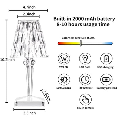 LED Kristal Tafellamp – Draadloze Touch Lamp met Diamant Design & Sfeerverlichting