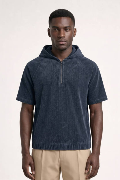 Hoodie Heren - Ribstructuur met Halfrits | Casual — Navy